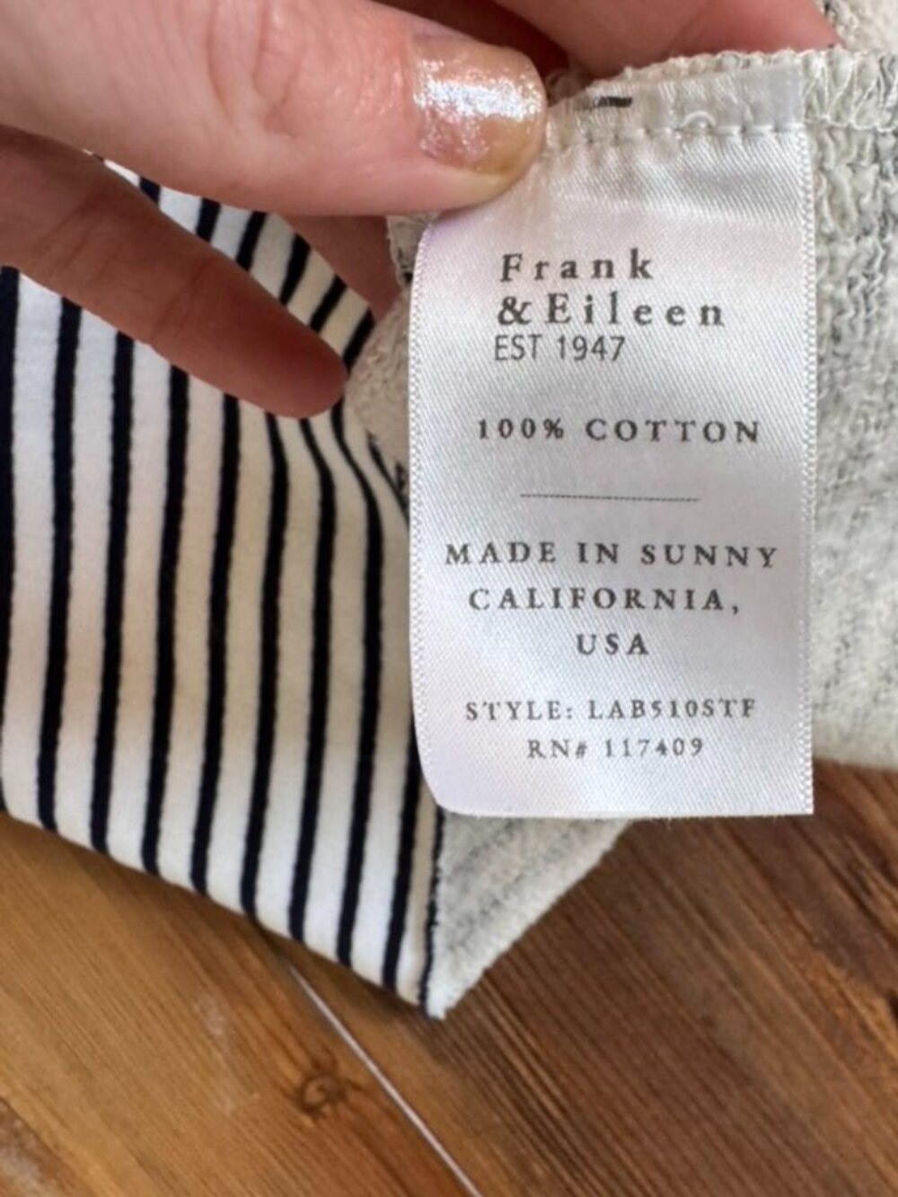 Frank & Eileen Patrick Popover Henley Striped Navy XS French Terry Top - Picture 9 of 12